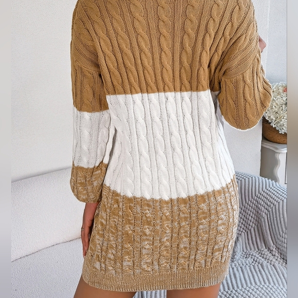 Stylish Color Block Cable-Knit Sweater Dress - Picture 6 of 9